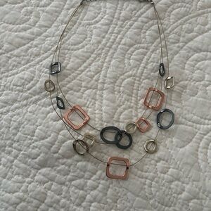 Source Unknown Tri-Color Layered Geometric Necklace - Rose, Silver & Gunmetal